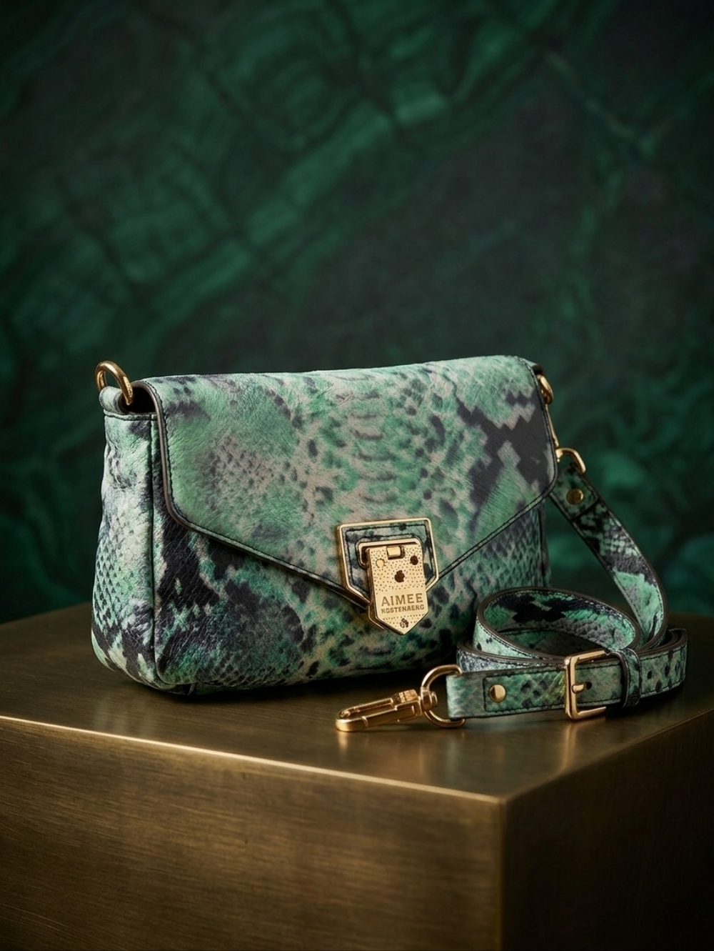 Aimee Kestenbeg Green Snakeskin Print Leather Crossbody – NWOT
